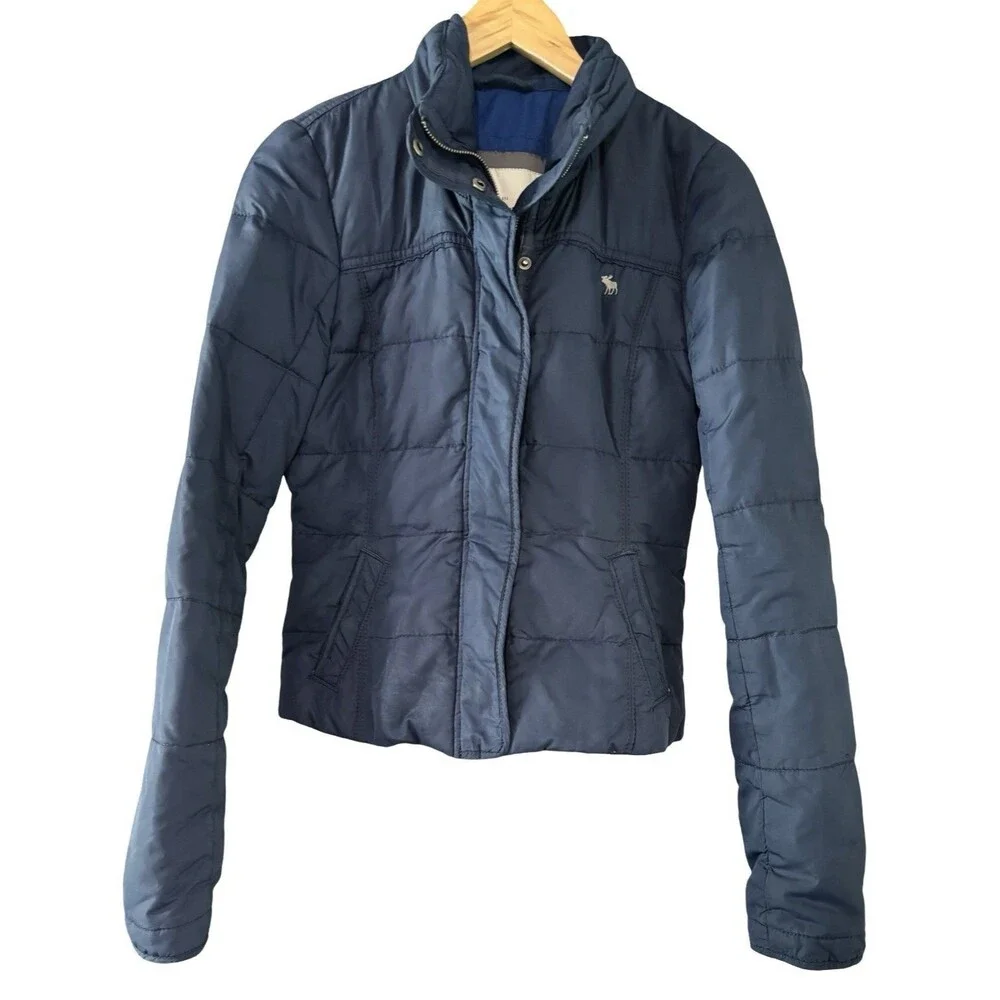 Abercrombie & Fitch Y2K Navy Blue Quilted Full Zip Moose Puffer Jacket Medium